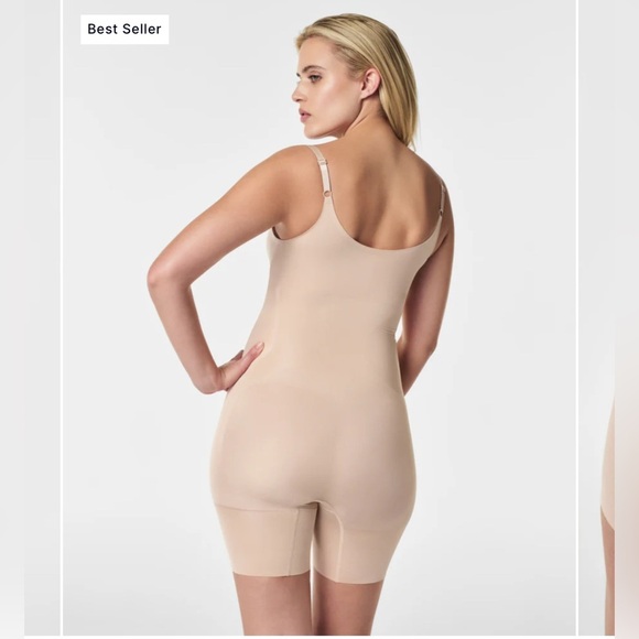 SPANX Sculpt OnCore Open-Bust Mid-Thigh Bodysuit Cream Neutral Size L - Picture 2 of 9